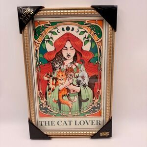 Sapna Shah The Cat Lover Framed Art Print Art Nouveau Style 12x18 Gold Frame NEW
